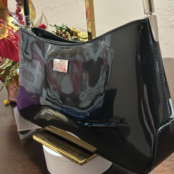 BEIJO black Patent Leather Bag Purse Zipper - Picture 3 of 12